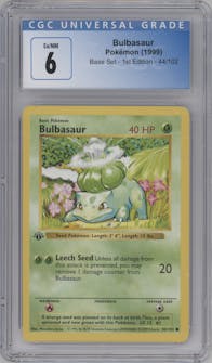 Bulbasaur from the 1999 Pokemon set graded by CSG and given an overall grade of 6.