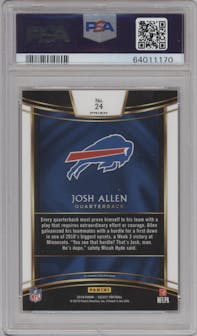 Josh Allen from the 2018 Panini Select set featuring a Silver Prizm  parallel graded by PSA and given an overall grade of 10.