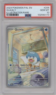 Quaxly from the 2023 Pokemon SV set graded by PSA and given an overall grade of 10.