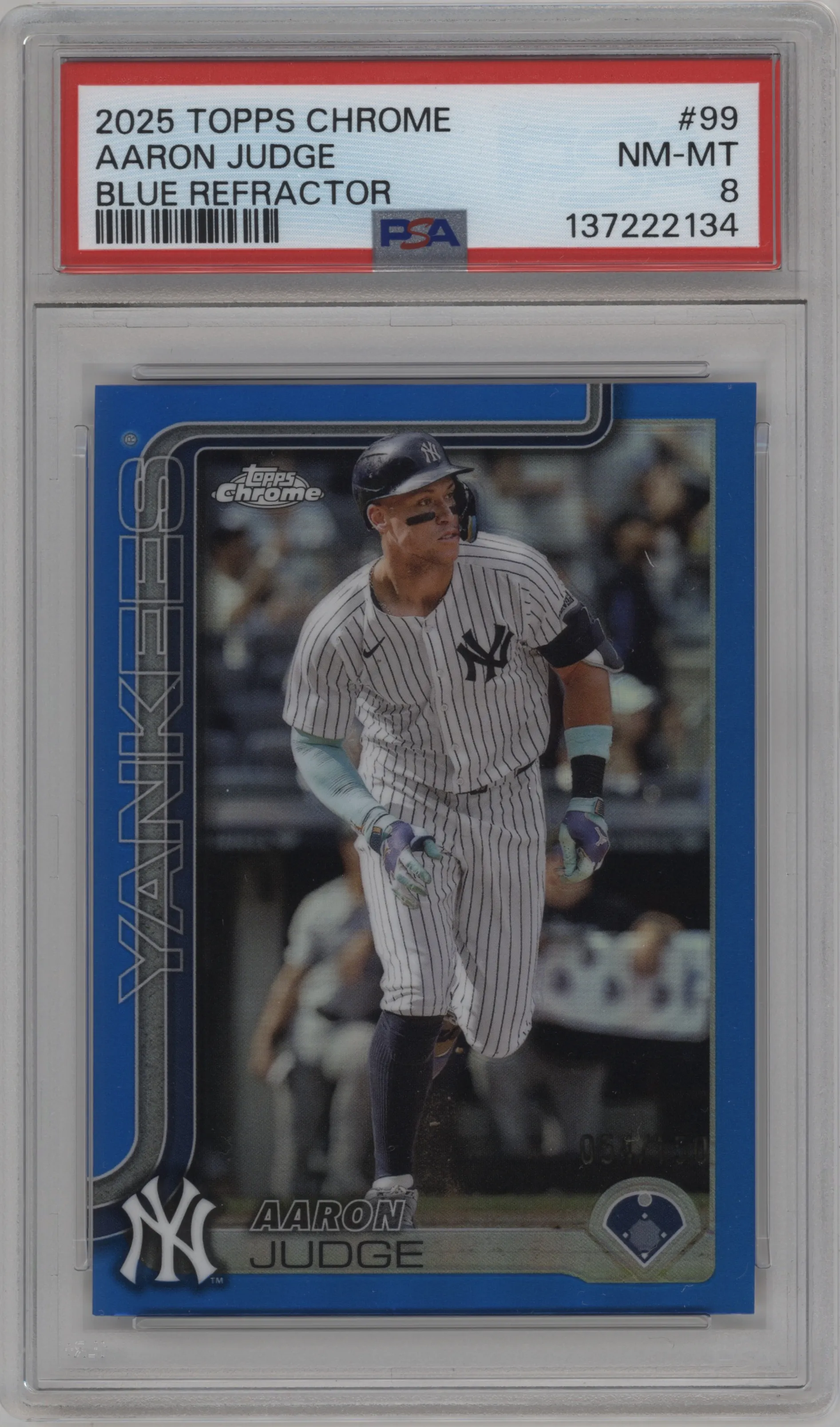 2025 Topps Chrome Aaron Judge Blue Refractor #99 PSA 8