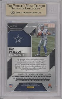 Dak Prescott from the 2016 Panini Prizm set graded by Beckett and given an overall grade of 10.