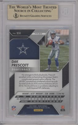 Dak Prescott from the 2016 Panini Prizm set graded by Beckett and given an overall grade of 10.