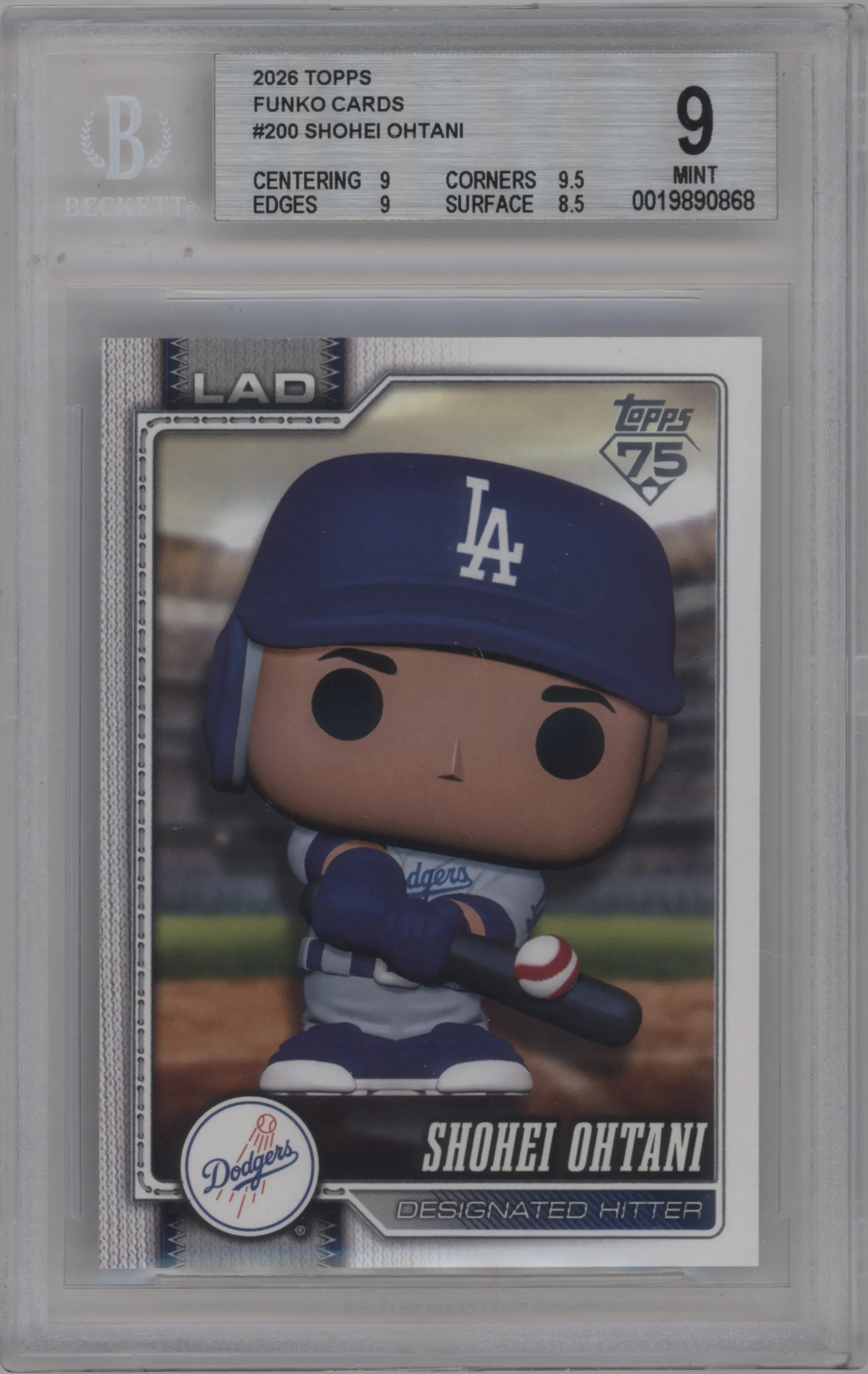 Shohei Ohtani from the 2026 Topps set graded by Beckett and given an overall grade of 9.