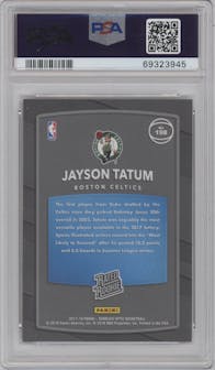 Jayson Tatum from the 2017-18 Panini Donruss Optic set featuring a Red/Yellow  parallel graded by PSA and given an overall grade of 10.