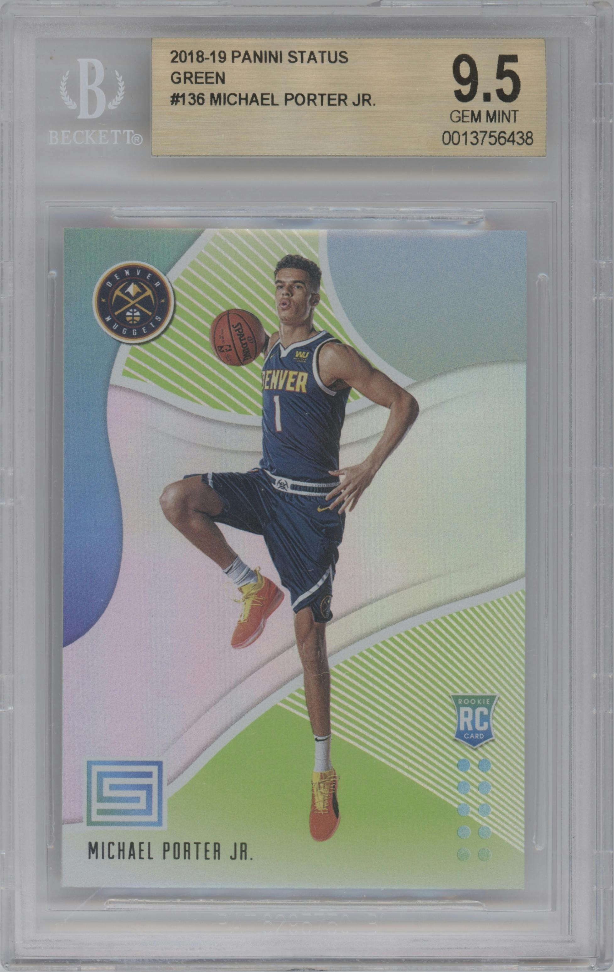 Michael Porter Jr. from the 2018-19 Panini Status set featuring a Green parallel graded by Beckett and given an overall grade of 9.5.