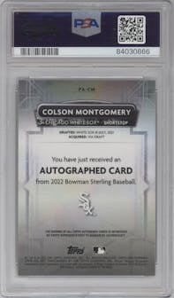 Colson Montgomery from the 2022 Bowman Sterling set featuring a Gold Refractor parallel graded by PSA and given an overall grade of 9.