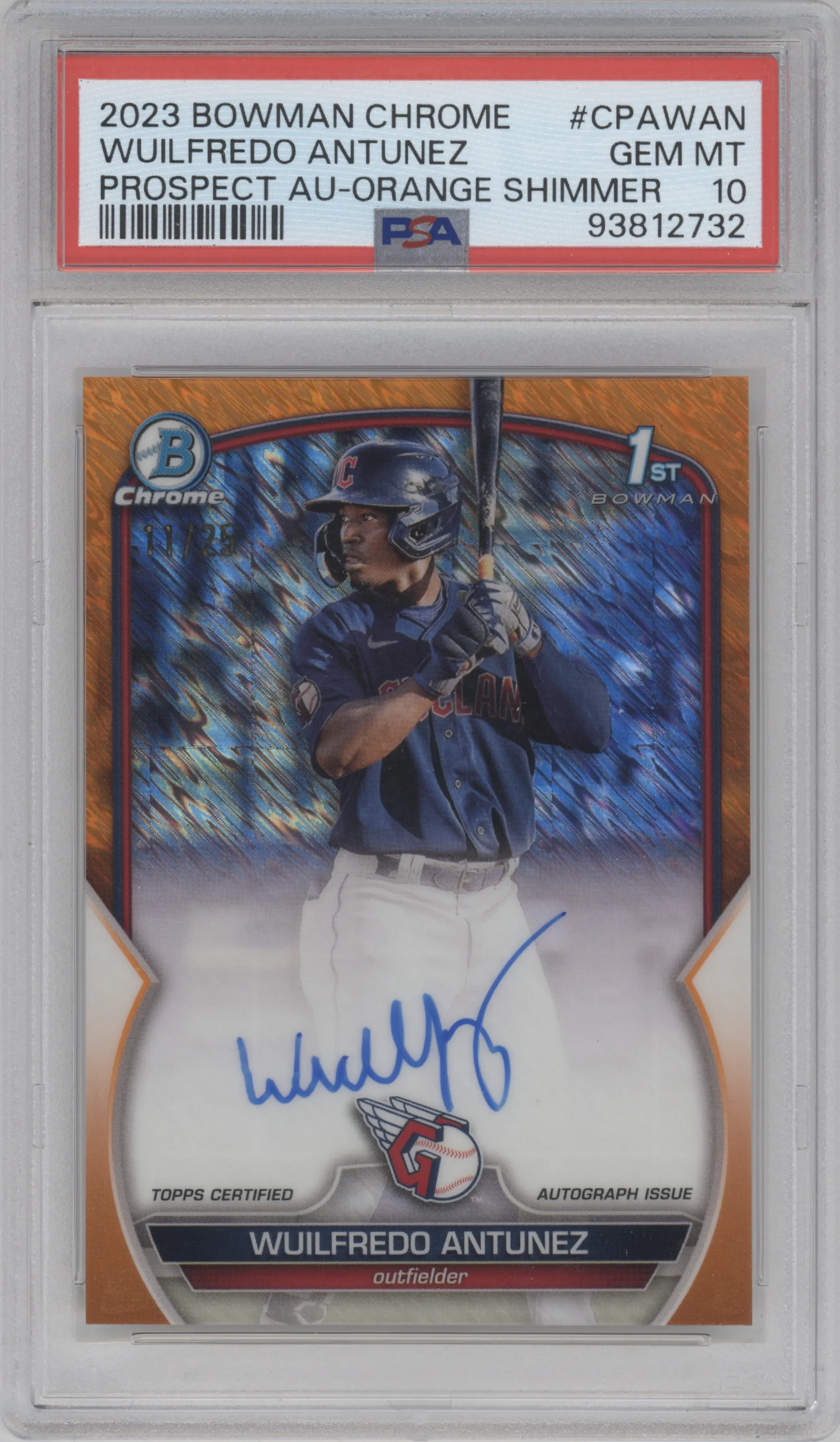 2023 Bowman Chr.Pros.Auto Wuilfredo Antunez Orange Shimmer Refractor PSA 10