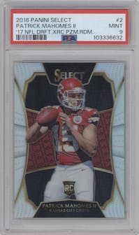 Patrick Mahomes II from the 2016 Panini Select set graded by PSA and given an overall grade of 9.
