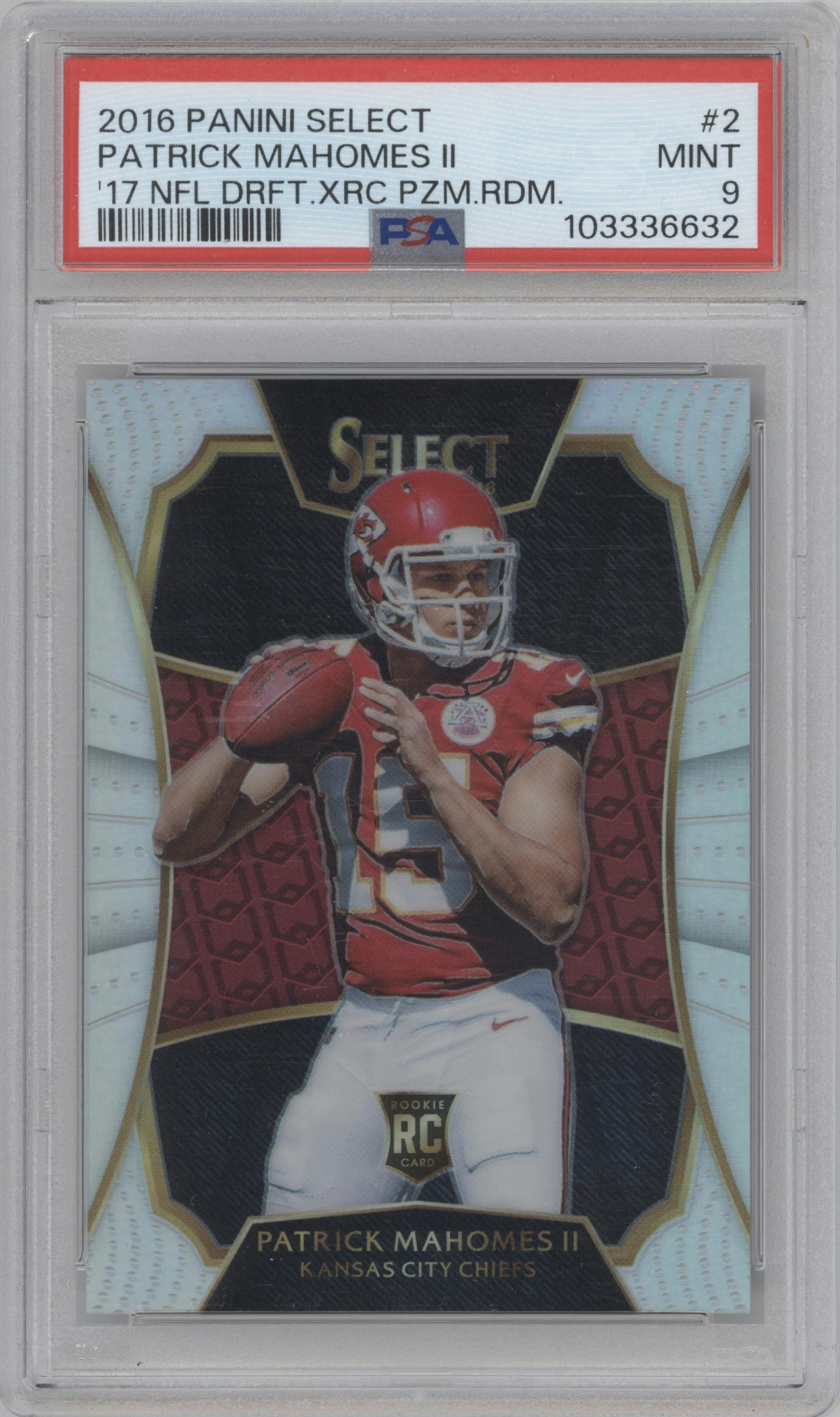 Patrick Mahomes II from the 2016 Panini Select set graded by PSA and given an overall grade of 9.