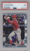 Shohei Ohtani from the 2019 Bowman  set featuring a Sky Blue parallel graded by PSA and given an overall grade of 9.