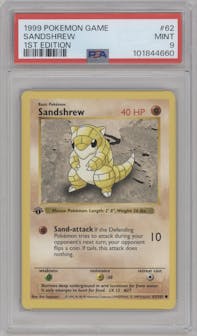 Sandshrew from the 1999 Pokemon set graded by PSA and given an overall grade of 9.