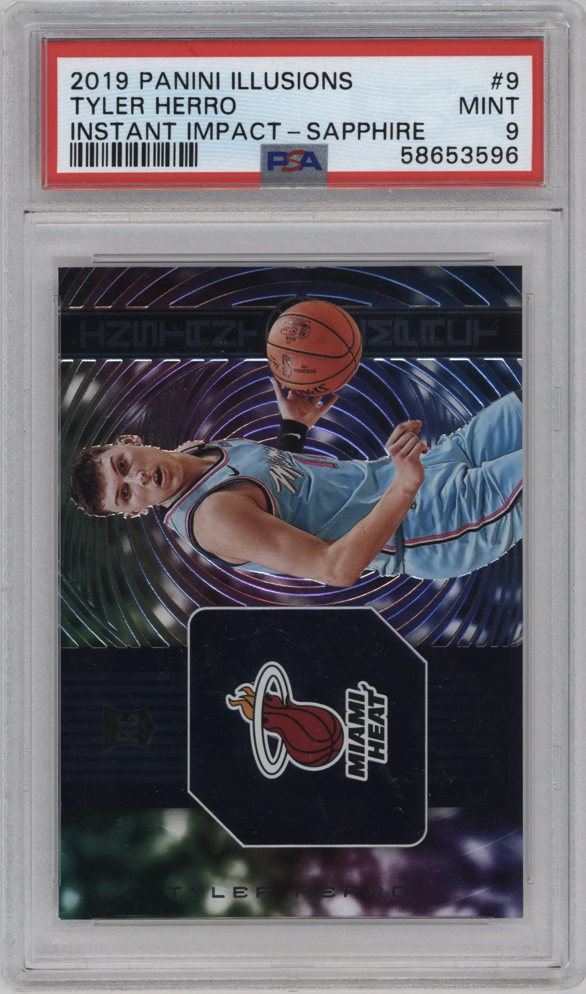 2019 Panini Illusions Instant Impact Tyler Herro Sapphire PSA 9