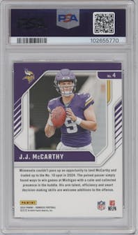 J.J. McCarthy from the 2024 Donruss set graded by PSA and given an overall grade of 9.