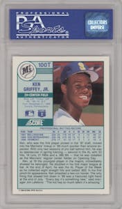 Ken Griffey, Jr. from the 1989 Score Rookie & Traded set graded by PSA and given an overall grade of 9.