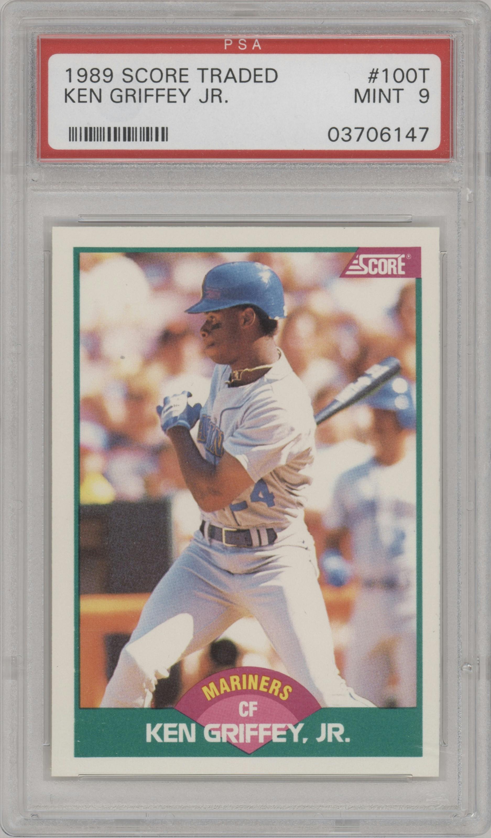 Ken Griffey, Jr. from the 1989 Score Rookie & Traded set graded by PSA and given an overall grade of 9.