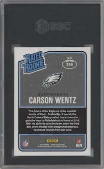 Carson Wentz from the 2016 Panini Donruss  set graded by SGC and given an overall grade of 9.