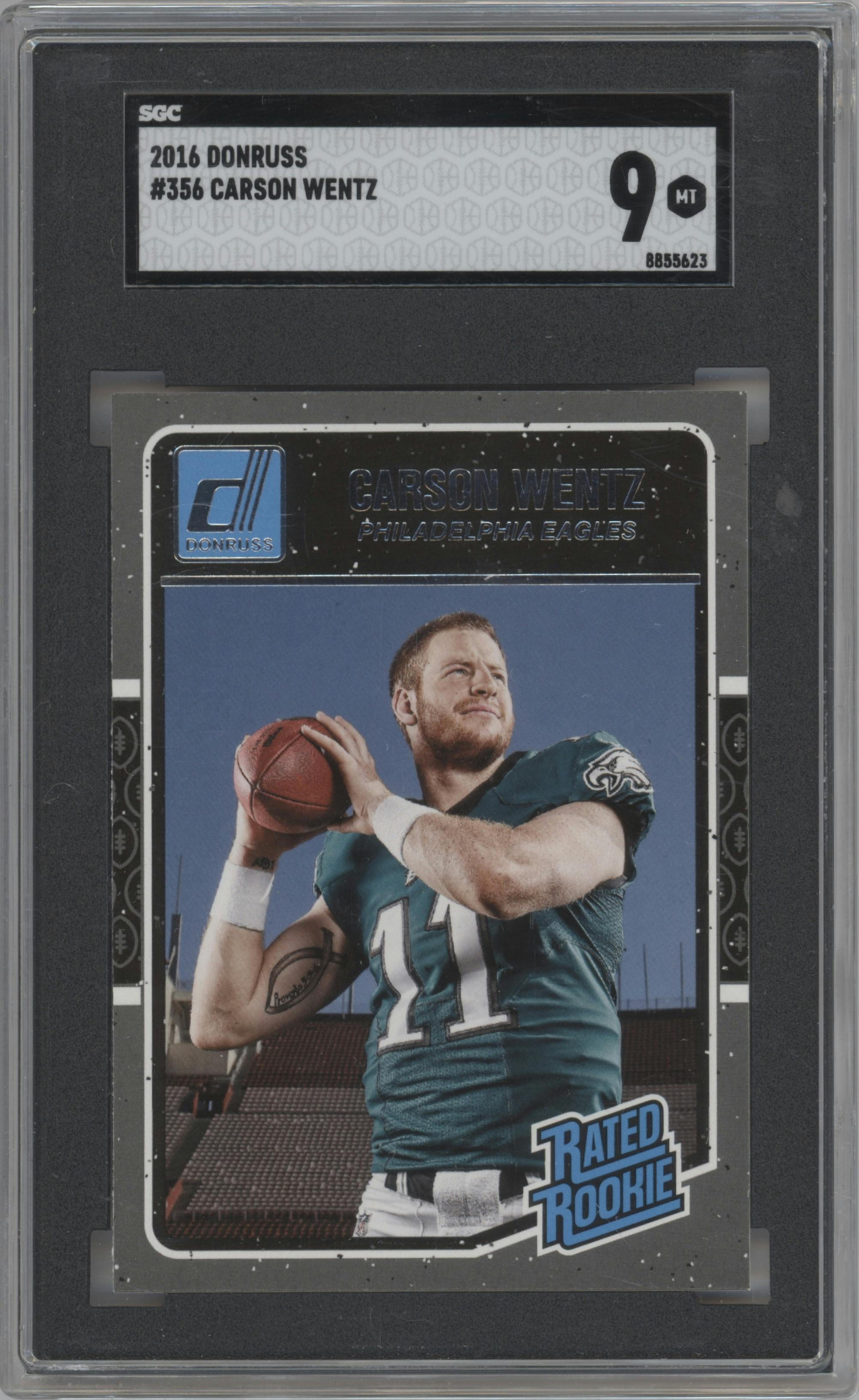 Carson Wentz from the 2016 Panini Donruss  set graded by SGC and given an overall grade of 9.