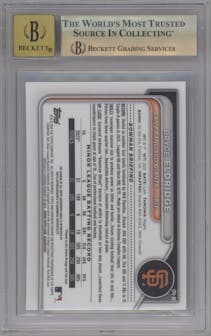 Bryce Eldridge from the 2024 Bowman Chrome set featuring a Green Refractor parallel graded by Beckett and given an overall grade of 9.5.
