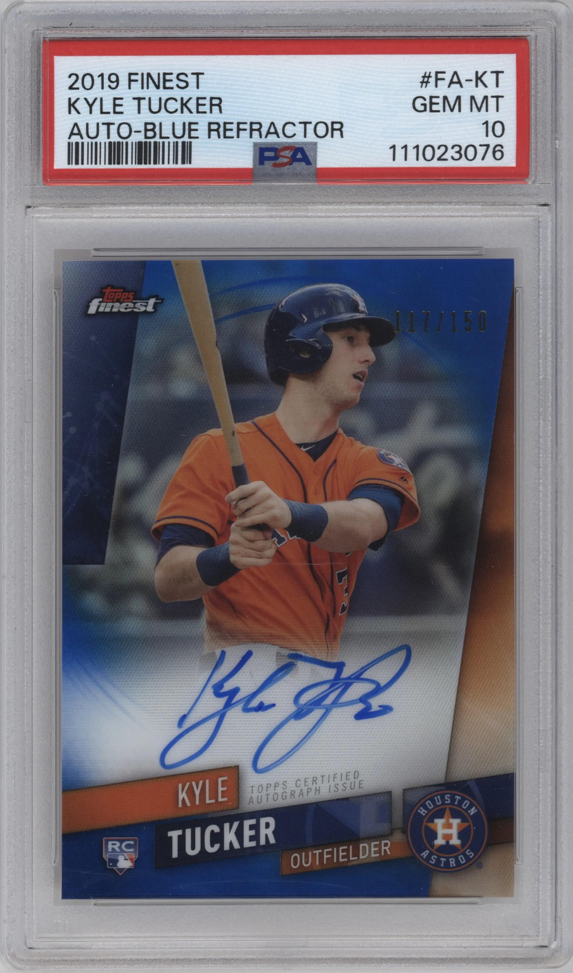 2019 Topps Finest Auto Kyle Tucker Blue Refractor #FA-KT PSA 10