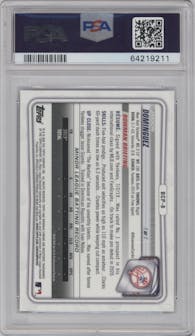 Jasson Dominguez from the 2020 Bowman Sapphire Edition set graded by PSA and given an overall grade of 10.