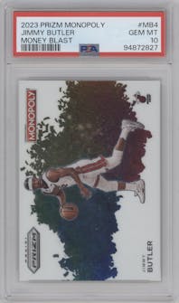 Jimmy Butler from the 2023-24 Panini Prizm Monopoly set graded by PSA and given an overall grade of 10.