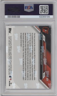 Jackson Holliday from the 2024 Topps Now set graded by PSA and given an overall grade of 10.