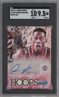 Dennis Rodman from the 2020-21 Panini NBA Hoops set graded by SGC and given an overall grade of 9.5.