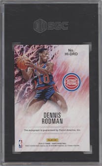 Dennis Rodman from the 2020-21 Panini NBA Hoops set graded by SGC and given an overall grade of 9.5.