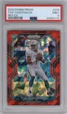 Tua Tagovailoa from the 2020 Panini Prizm set featuring a Red Ice Prizm parallel graded by PSA and given an overall grade of 9.