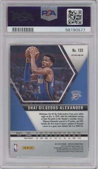 Shai Gilgeous-Alexander from the 2019-20 Panini Mosaic  set featuring a Gold Wave parallel graded by PSA and given an overall grade of 10.