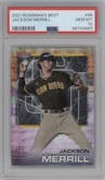 Jackson Merrill from the 2021 Bowman’s Best set graded by PSA and given an overall grade of 10.