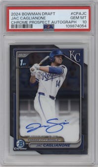 Jac Caglianone from the 2024 Bowman Draft set graded by PSA and given an overall grade of 10.