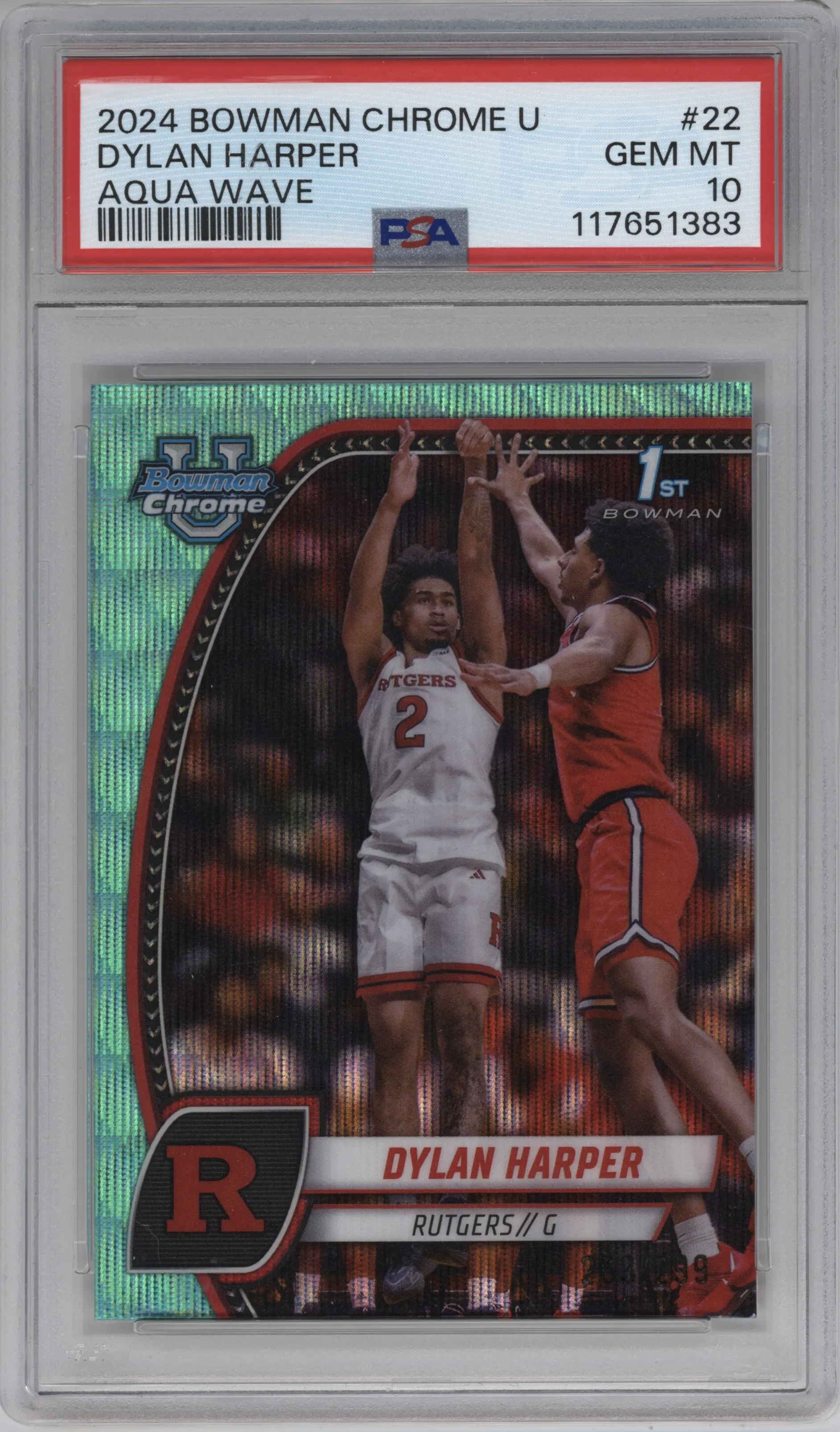 2024 Bowman University Chrome Dylan Harper Aqua Wave Refractor #22 PSA 10