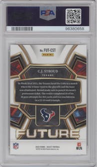 C.J. Stroud from the 2023 Panini Select set graded by PSA and given an overall grade of 9.