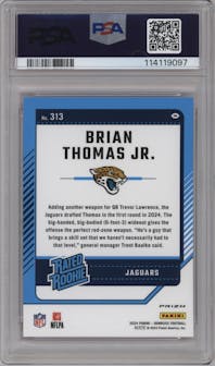 Brian Thomas Jr. from the 2024 Donruss set featuring a Pink parallel graded by PSA and given an overall grade of 9.