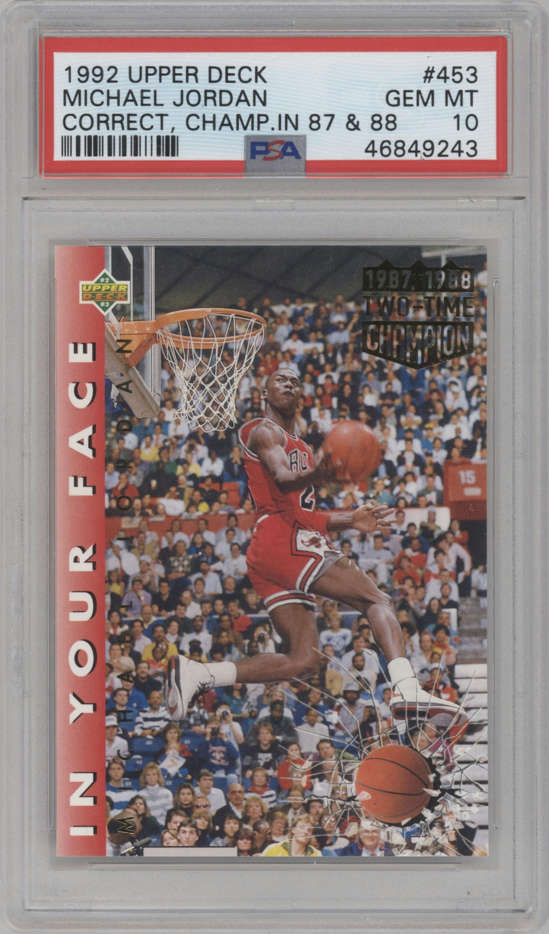 Michael Jordan from the 1992-93 Upper Deck  set graded by PSA and given an overall grade of 10.