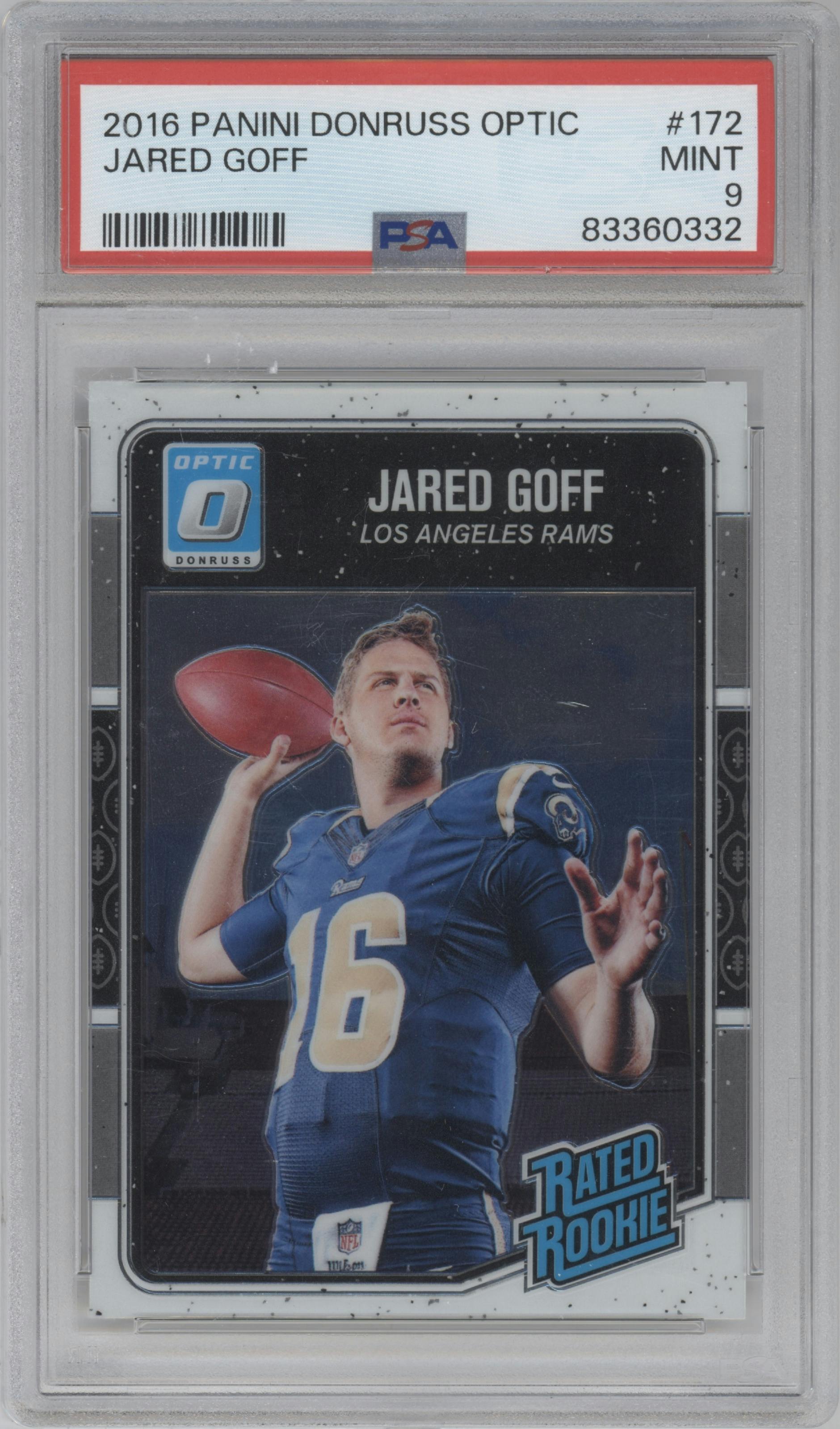 Jared Goff from the 2016 Panini Donruss Optic set graded by PSA and given an overall grade of 9.