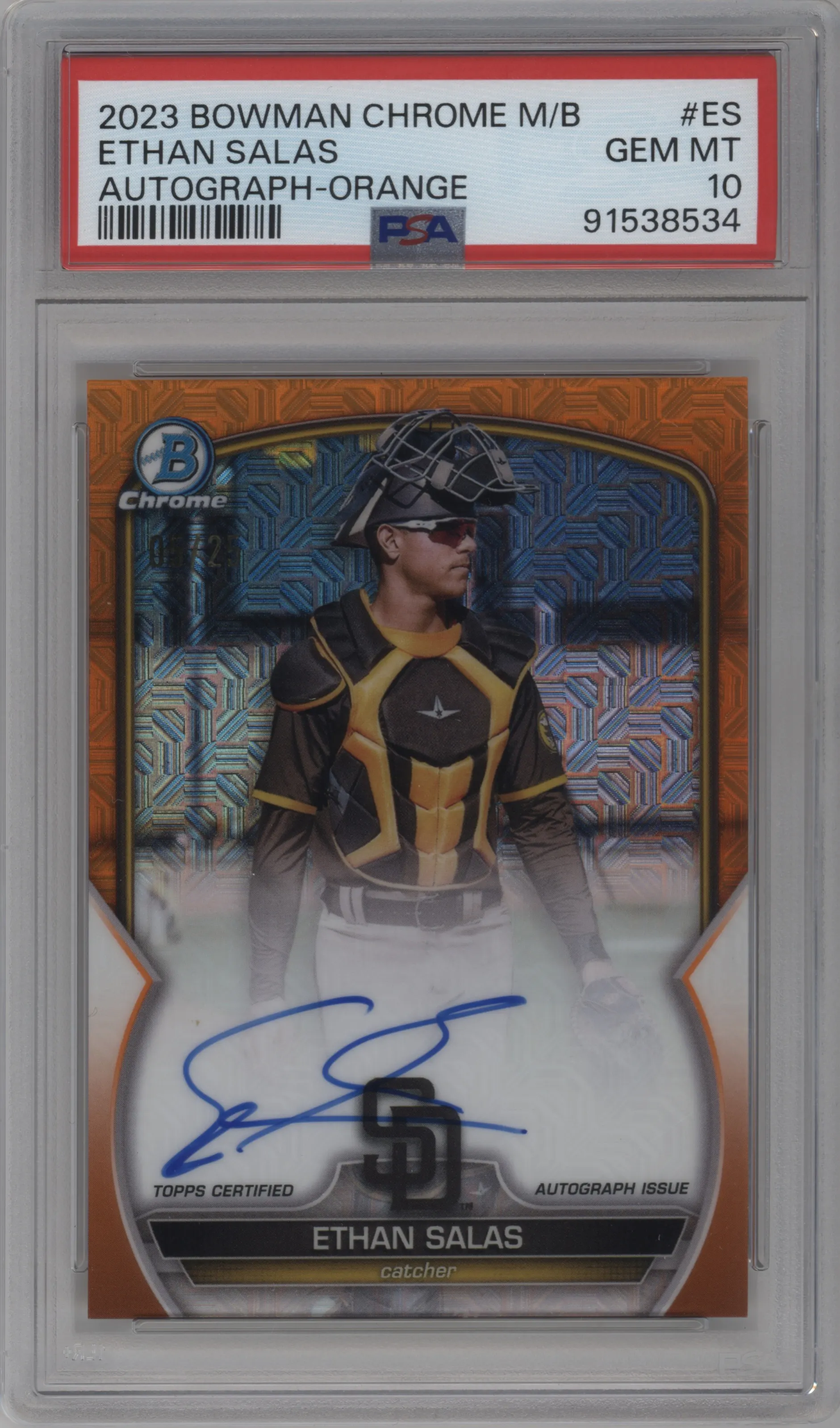 2023 Bowman Chrome Mega Box Auto Ethan Salas Orange Refractor #BCMA-ES PSA 10