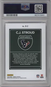 C.J. Stroud from the 2023 Panini Donruss set graded by PSA and given an overall grade of 9.