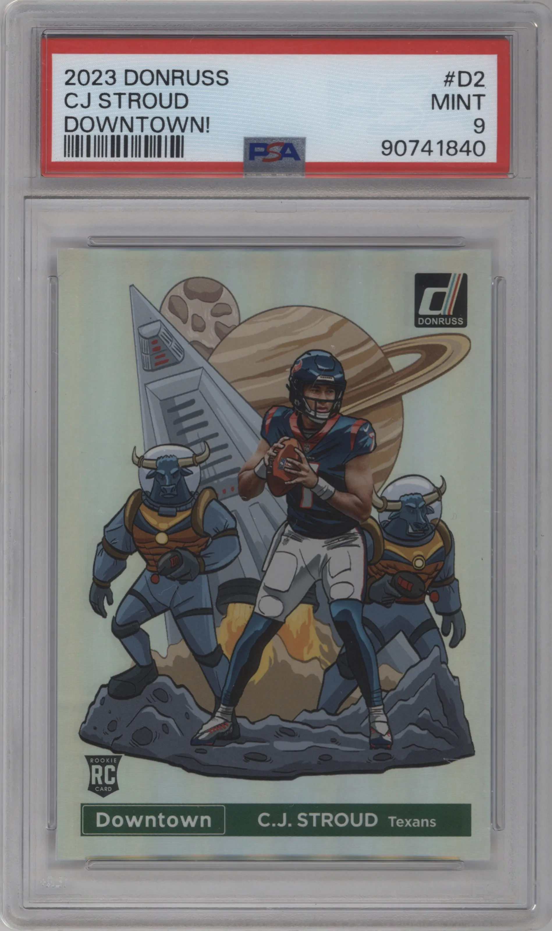 C.J. Stroud from the 2023 Panini Donruss set graded by PSA and given an overall grade of 9.