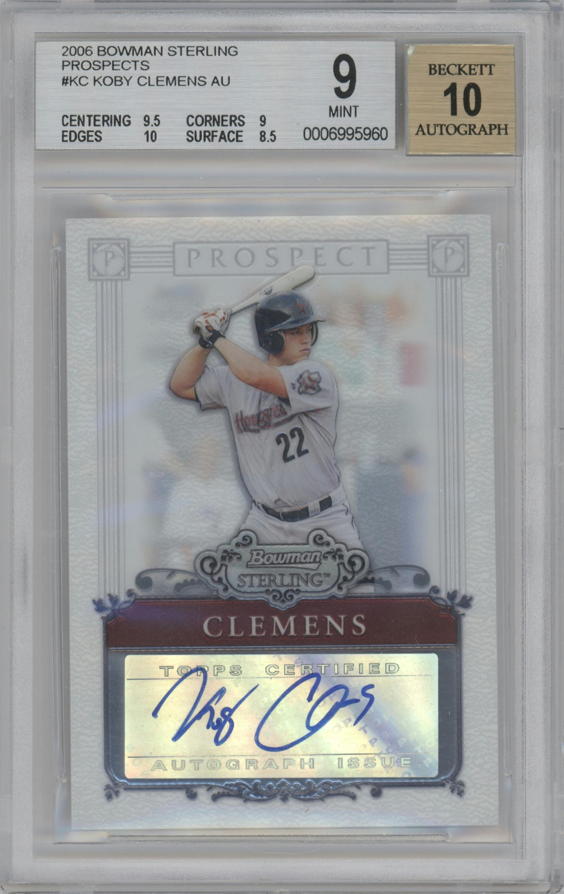 Koby Clemens from the 2006 Bowman Sterling set graded by Beckett and given an overall grade of 9.