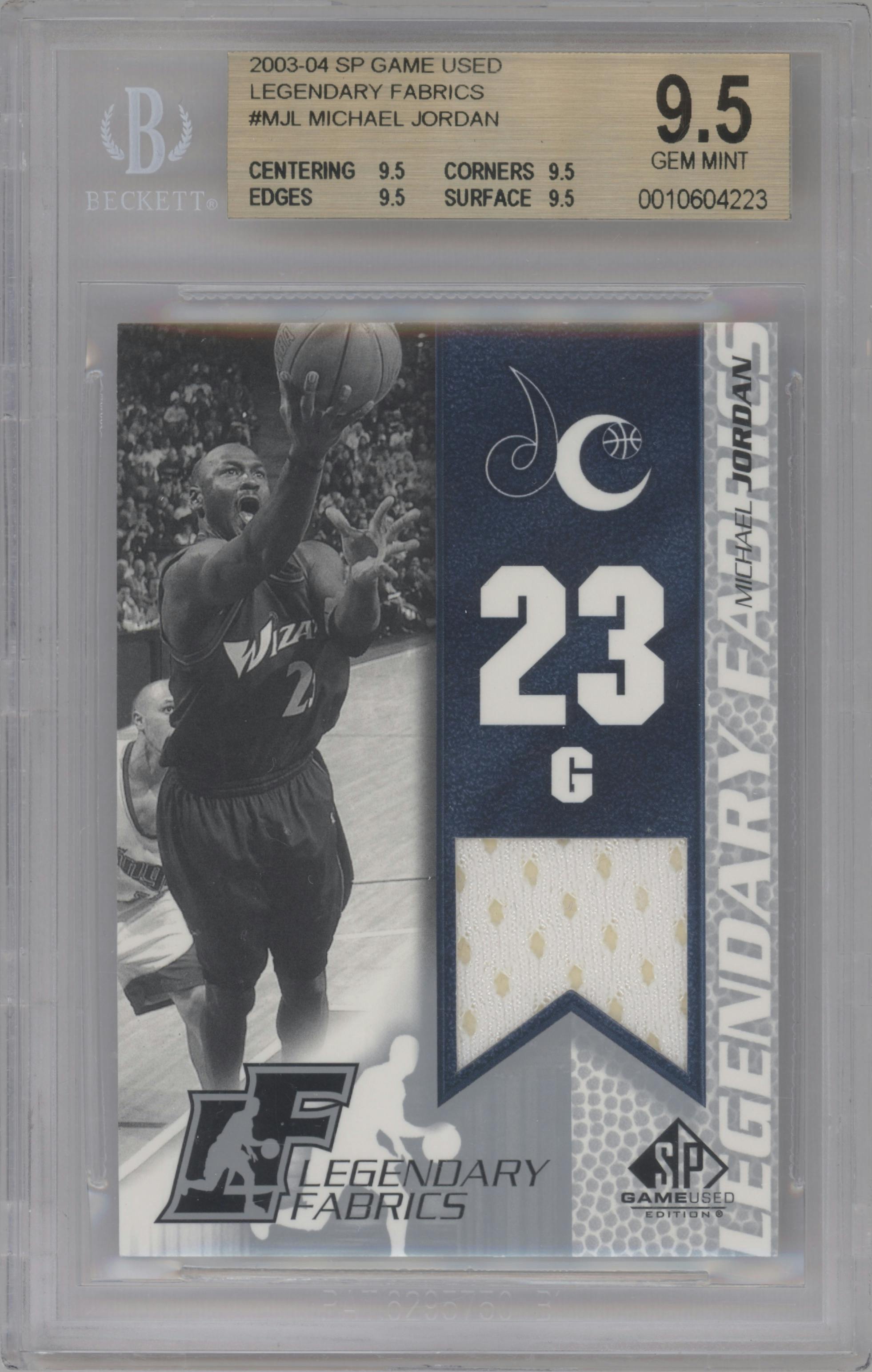 Michael Jordan from the 2003-04 Upper Deck SP Game Used set graded by Beckett and given an overall grade of 9.5.