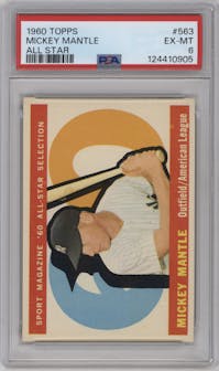 Mickey Mantle from the 1960 Topps set graded by PSA and given an overall grade of 6.