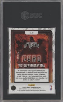 Victor Wembanyama from the 2023-24 Panini Phoenix set featuring a International Blue parallel graded by SGC and given an overall grade of 8.5.