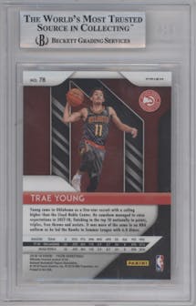 Trae Young from the 2018-19 Panini Prizm set featuring a Silver Prizm parallel graded by Beckett and given an overall grade of 9.