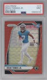 Brian Thomas Jr. from the 2024 Panini Prizm set featuring a Red Wave parallel graded by PSA and given an overall grade of 9.