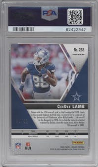 CeeDee Lamb from the 2020 Panini Mosaic set featuring a Purple Mosaic parallel graded by PSA and given an overall grade of 10.