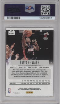Dwyane Wade from the 2023-24 Panini Prizm Deca set featuring a Mojo parallel graded by PSA and given an overall grade of 10.