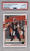 Joe Burrow from the 2020 Panini Donruss set featuring a Canvas parallel graded by PSA and given an overall grade of 10.