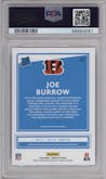 Joe Burrow from the 2020 Panini Donruss set featuring a Canvas parallel graded by PSA and given an overall grade of 10.